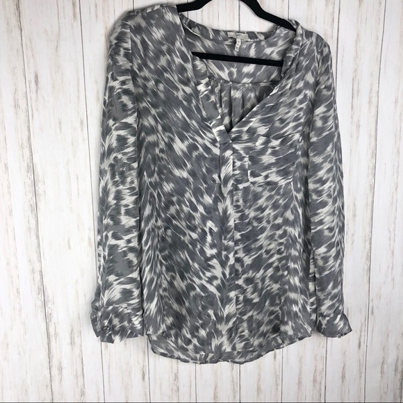 Joie gray and white leopard silk blouse - Picture 1 of 7